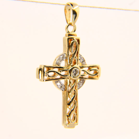 Vintage 9ct Hallmarked Gold Celtic Cross Pendant | Diamond Set Charm