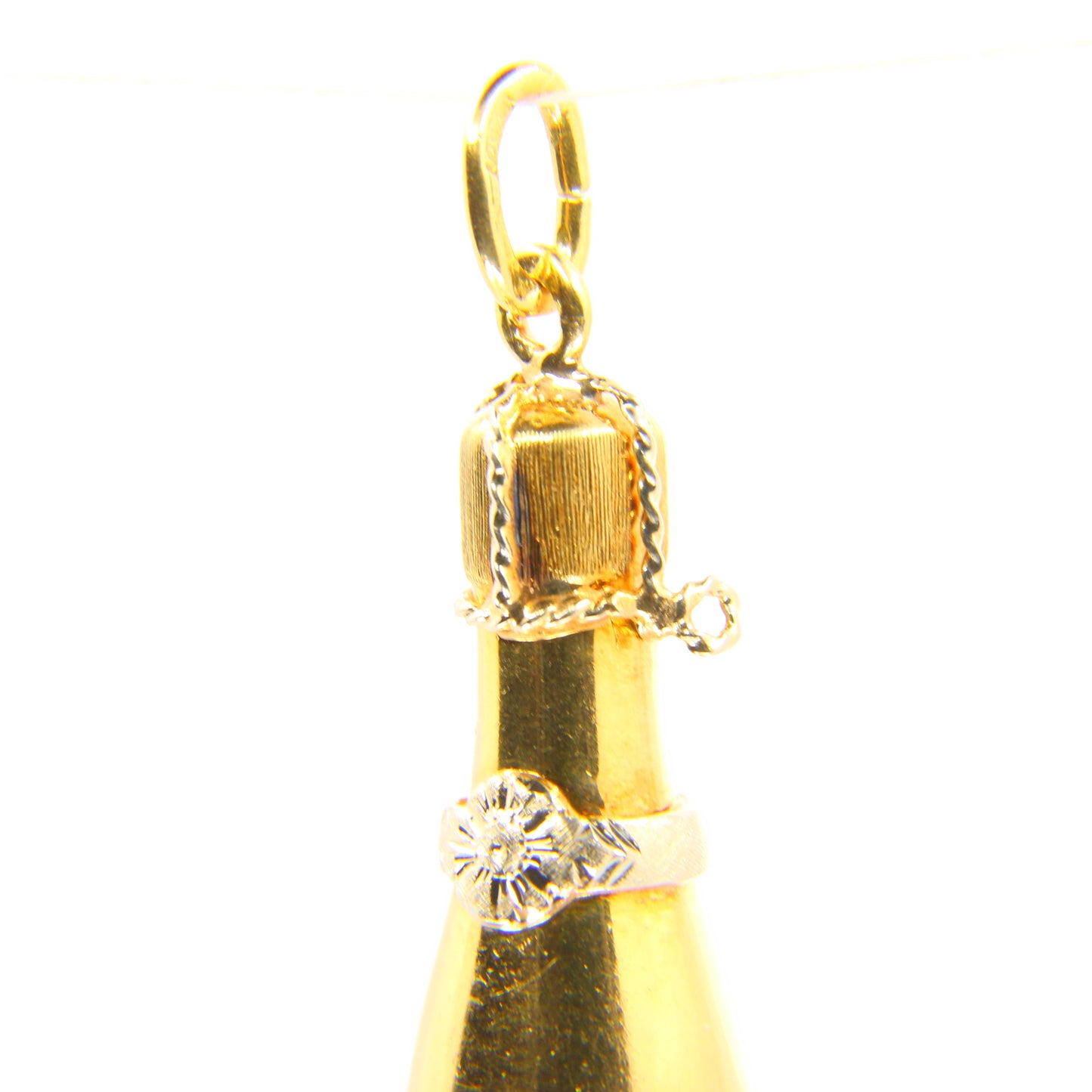 Vintage Large 18K Champagne Bottle Pendant 18 Carat Yellow Gold Charm