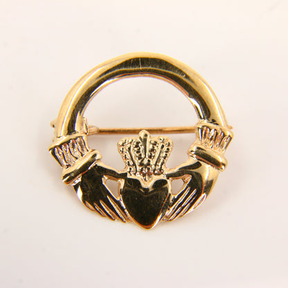 Vintage 9ct Gold Claddagh Brooch – Irish Hallmarked Yellow Gold Gift