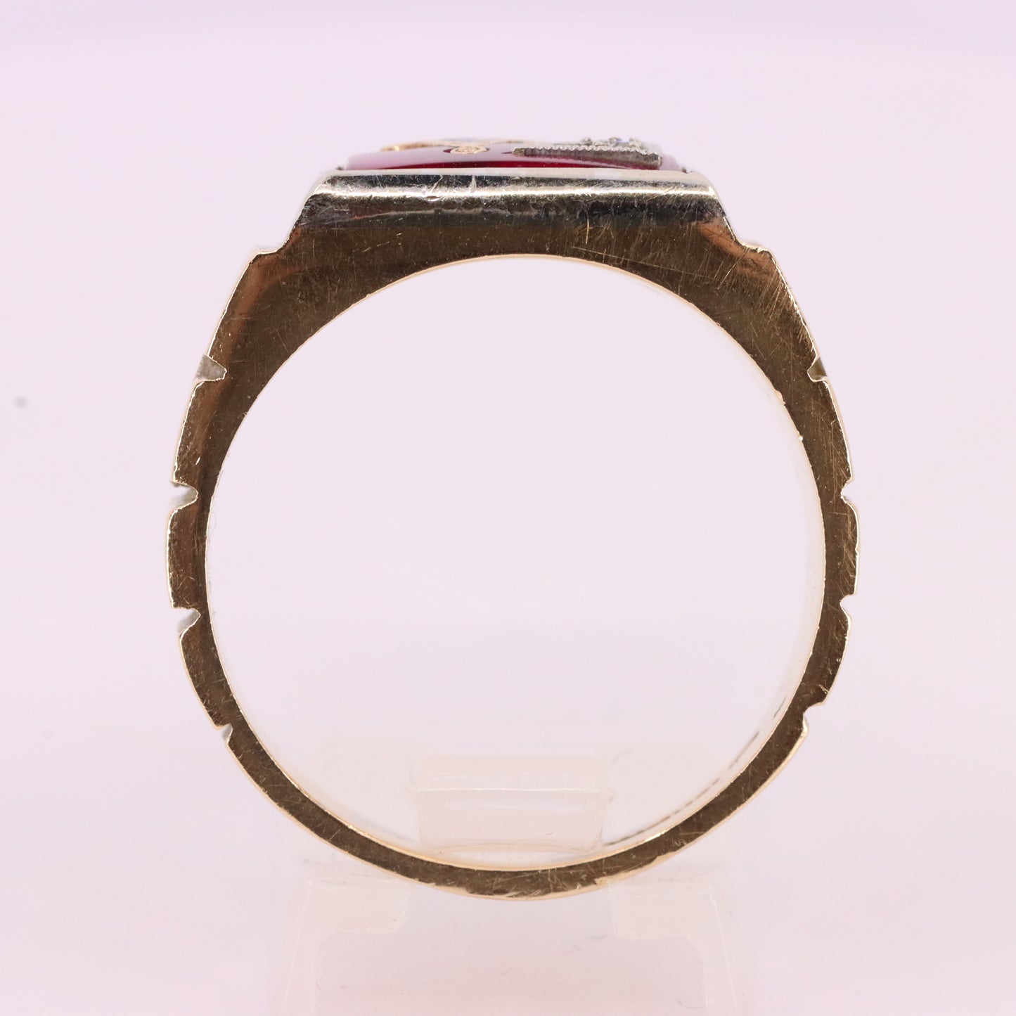 Vintage 10K/14K Gold Masonic Ring Diamond Ruby Freemason Signet Ring UK SIZE V