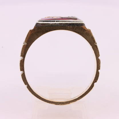 Vintage 10K/14K Gold Masonic Ring Diamond Ruby Freemason Signet Ring UK SIZE V