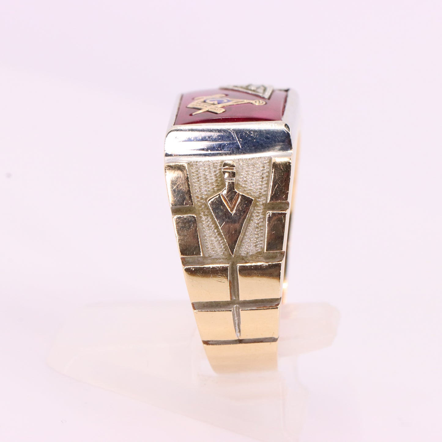 Vintage 10K/14K Gold Masonic Ring Diamond Ruby Freemason Signet Ring UK SIZE V