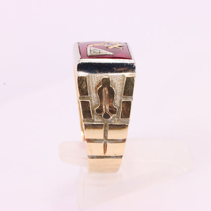 Vintage 10K/14K Gold Masonic Ring Diamond Ruby Freemason Signet Ring UK SIZE V