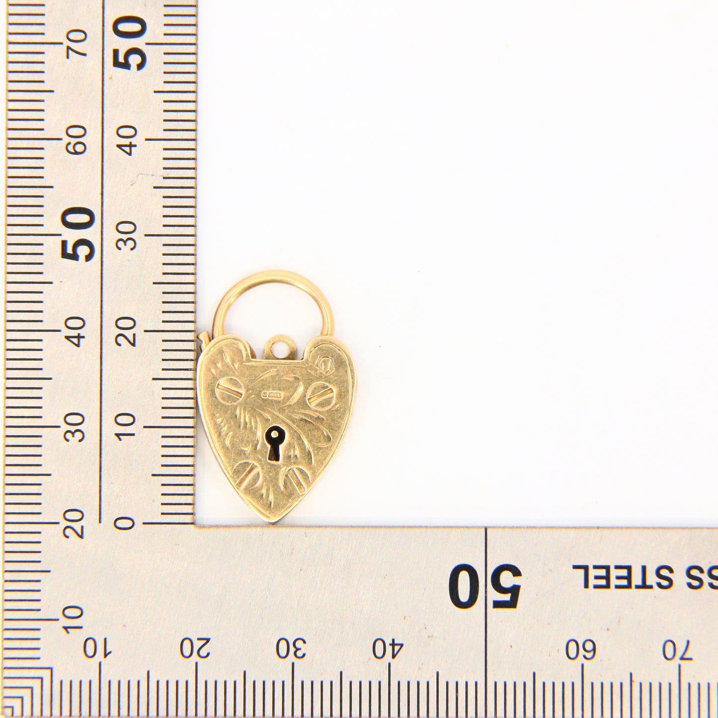 Vintage 9ct Engraved Heart Lock Charm Padlock Closer Hallmarked Gold Pendant