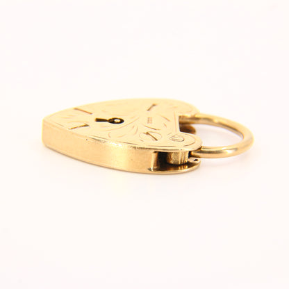 Vintage 9ct Engraved Heart Lock Charm Padlock Closer Hallmarked Gold Pendant