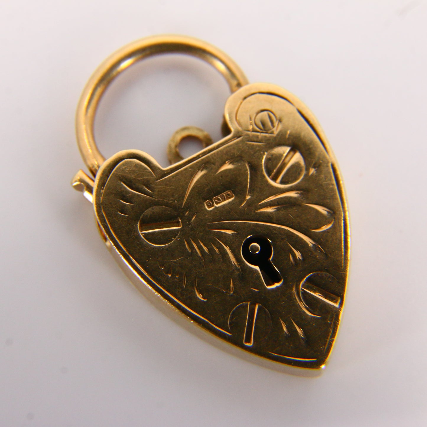 Vintage 9ct Engraved Heart Lock Charm Padlock Closer Hallmarked Gold Pendant