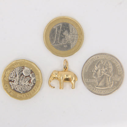 Vintage 9ct Hallmarked Gold Elephant Pendant Trunk Down Safari Charm Gift