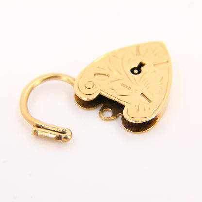 Vintage 9ct Engraved Heart Lock Charm Padlock Closer Hallmarked Gold Pendant