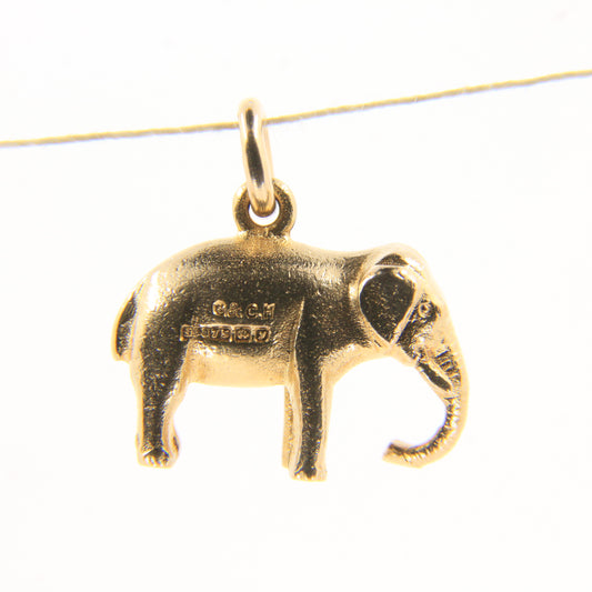Vintage 9ct Hallmarked Gold Elephant Pendant Trunk Down Safari Charm Gift