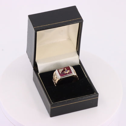 Vintage 10K/14K Gold Masonic Ring Diamond Ruby Freemason Signet Ring UK SIZE V