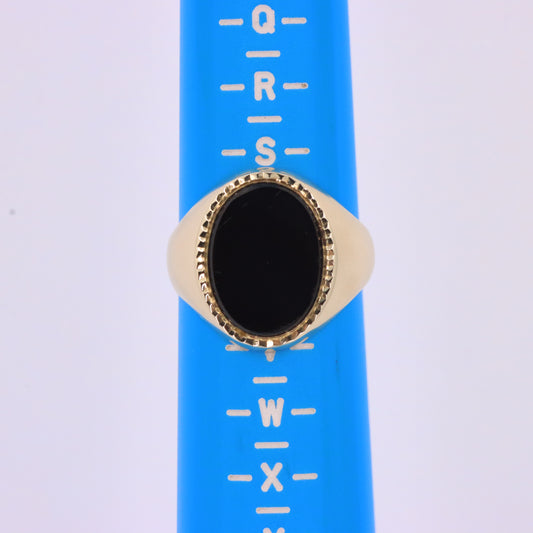 Vintage 9ct Hallmarked Yellow Gold Black Onyx Signet Ring UK Size U 1/2 Boxed