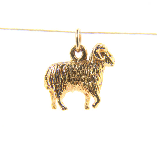 Vintage 9ct Hallmarked Yellow Gold Ram Charm Aries Zodiac Sheep Farm Animal Pendant Gift