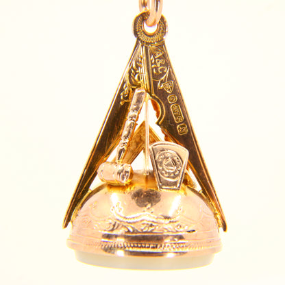 Large 9ct Masonic Drop Fob Chain Spring Clip Hallmarked Gold Mason Pendant Charm