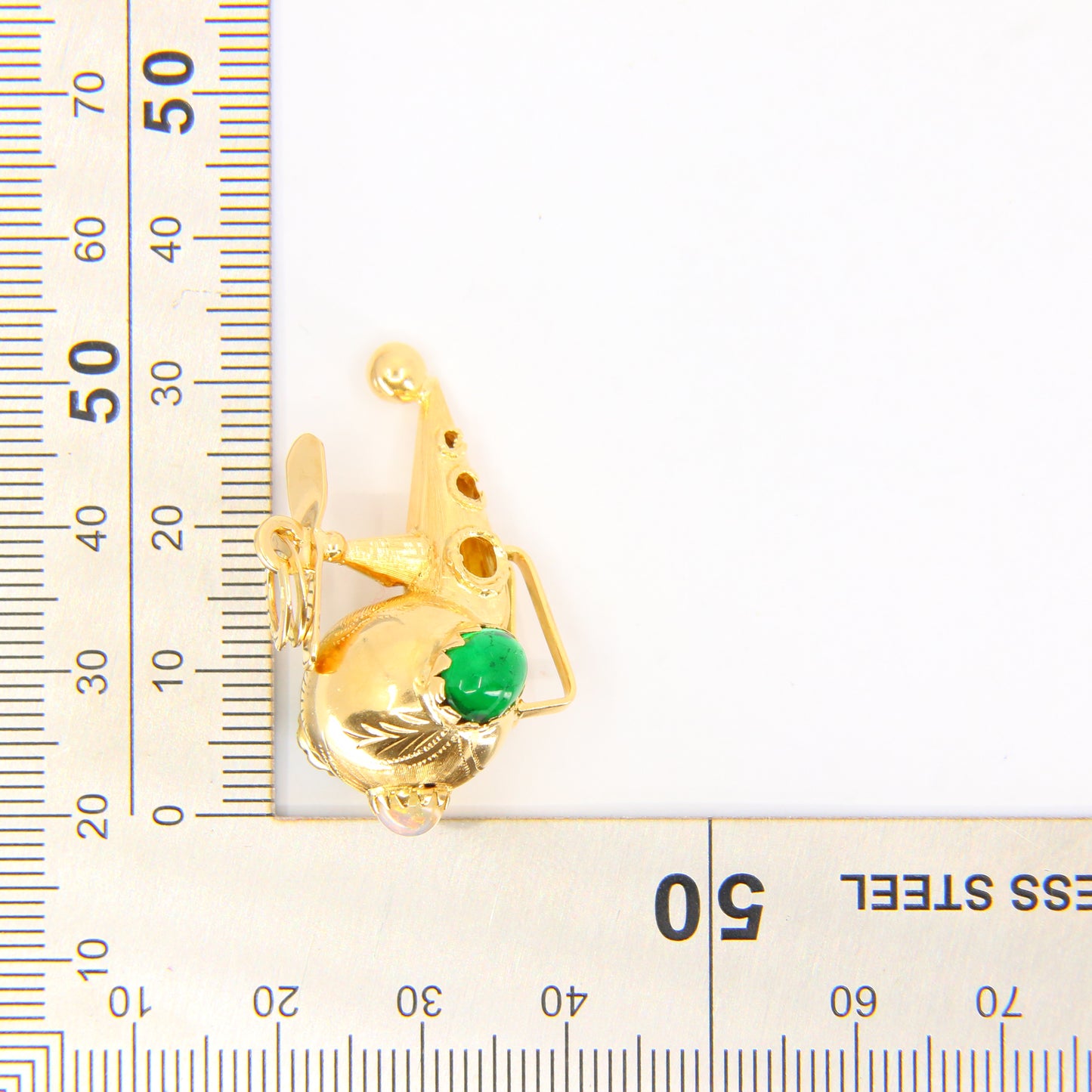 Vintage Large Helicopter Pendant Opal & Green Stone Yellow Gold Charm Dragonfly