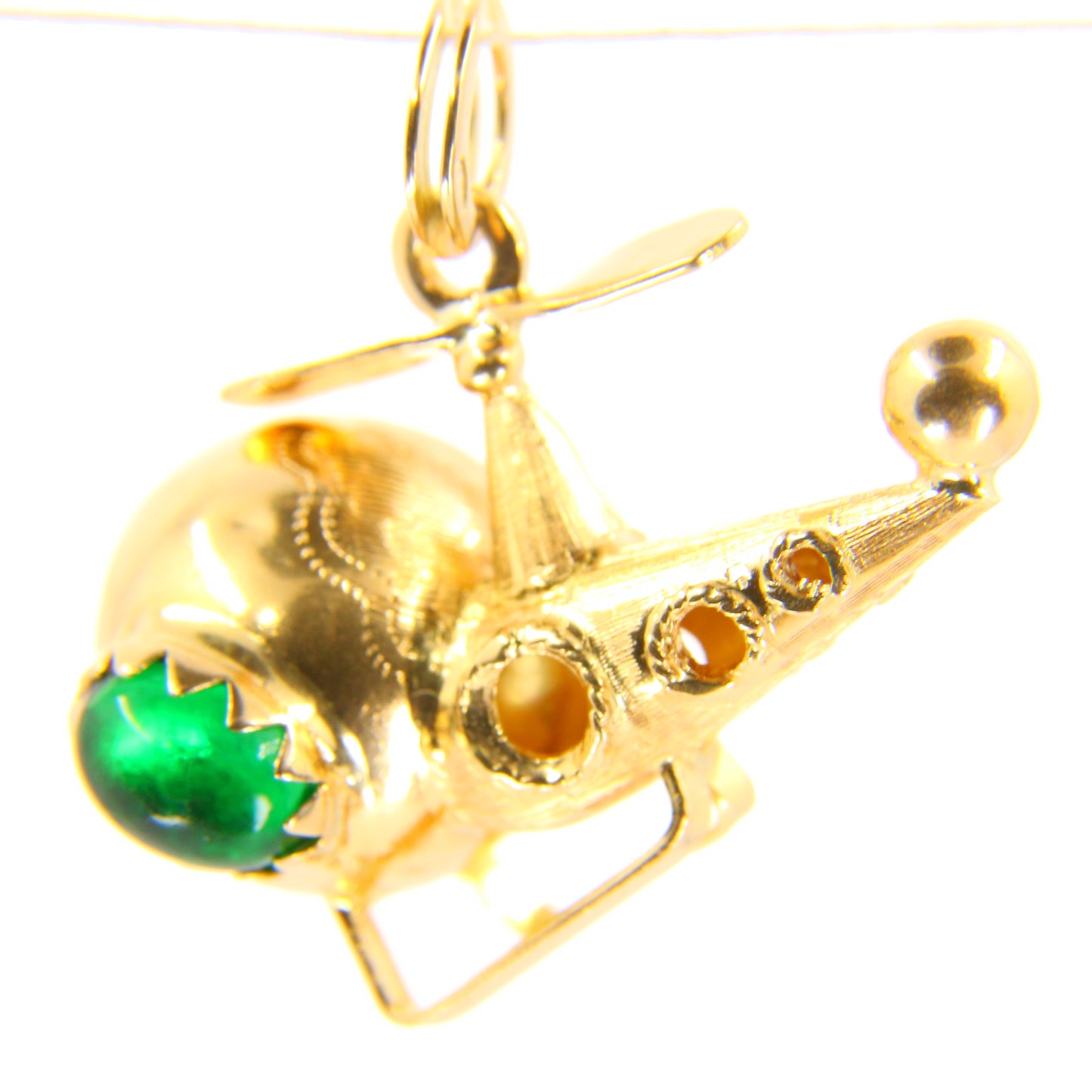 Vintage Large Helicopter Pendant Opal & Green Stone Yellow Gold Charm Dragonfly