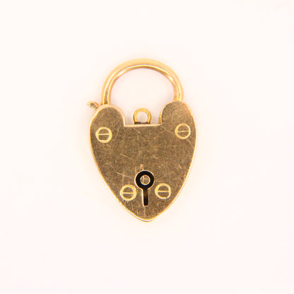 Vintage 9ct Heart Lock Gold Charm Padlock Closer Pendant 9 Carat Yellow Gold