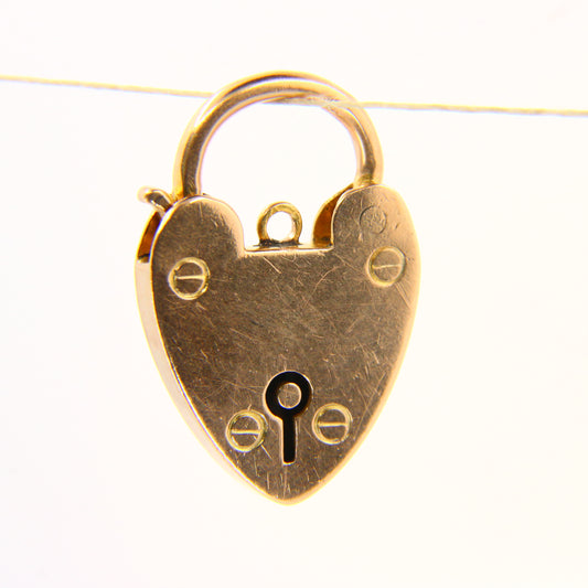 Vintage 9ct Heart Lock Gold Charm Padlock Closer Pendant 9 Carat Yellow Gold