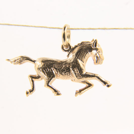 Vintage 9ct Hallmarked Gold Galloping Horse Charm Animal Pendant Equestrian Gift