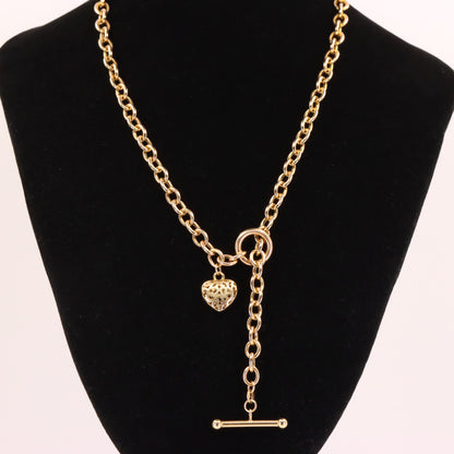 Vintage 9ct Hallmarked Yellow Gold T Bar Slider Heart Charm Belcher Chain Necklace Boxed Gift