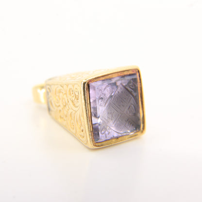 Antique 15ct Yellow Gold Drop Fob Seal Pendant British Intaglio Crest Engraved