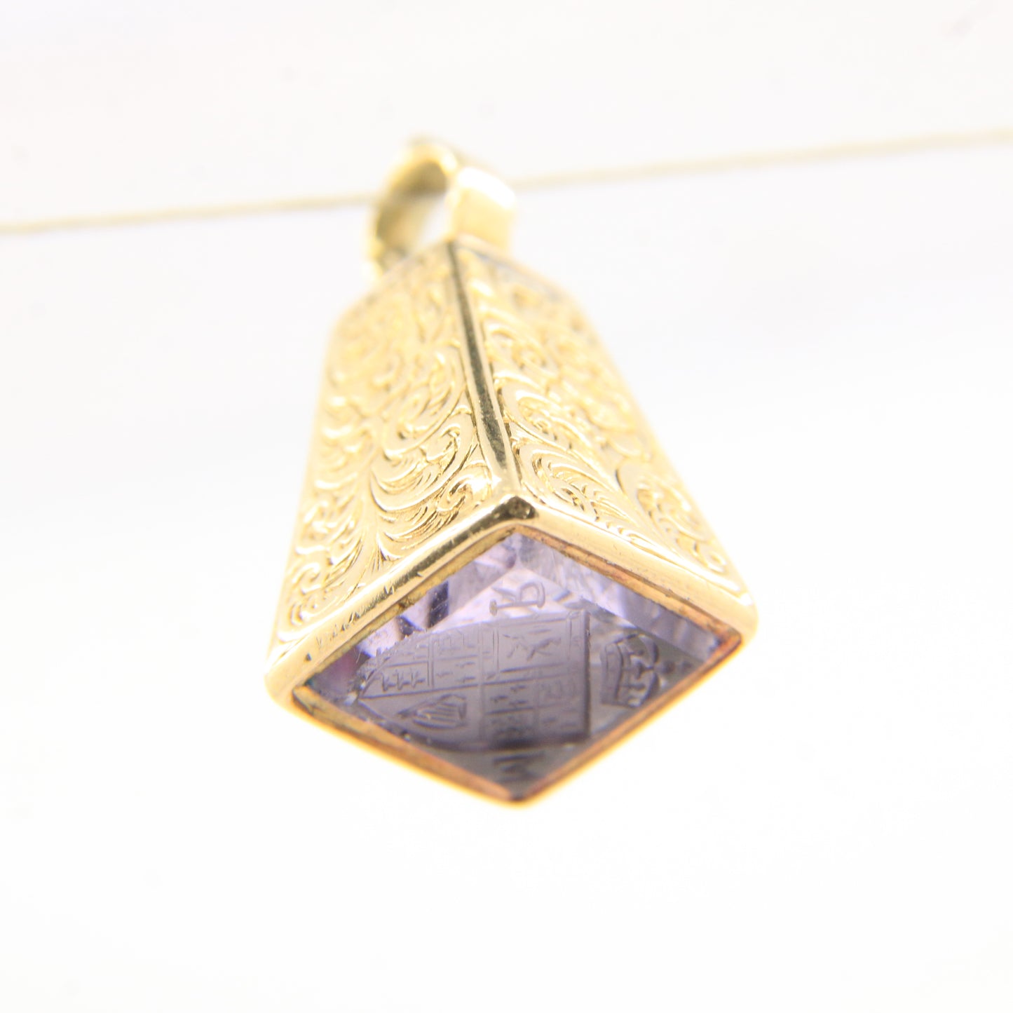 Antique 15ct Yellow Gold Drop Fob Seal Pendant British Intaglio Crest Engraved