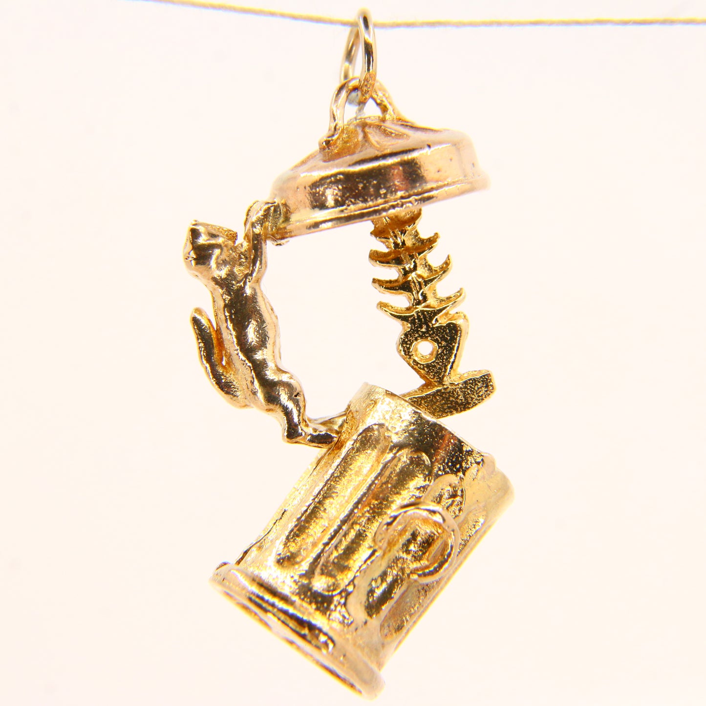 Vintage 9ct Hallmarked Cat Charm | Solid Gold Opening Pendant with Fish