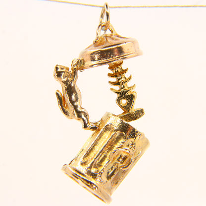 Vintage 9ct Hallmarked Cat Charm | Solid Gold Opening Pendant with Fish