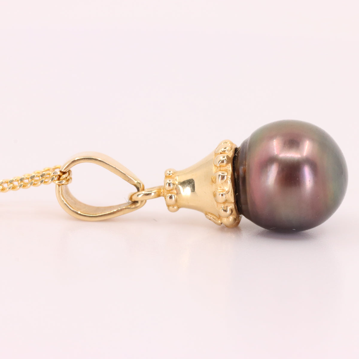 Vintage 14ct Yellow Gold Black Pearl 19 Inch Pendant Chain Necklace Boxed Gift