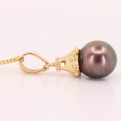 Vintage 14ct Yellow Gold Black Pearl 19 Inch Pendant Chain Necklace Boxed Gift