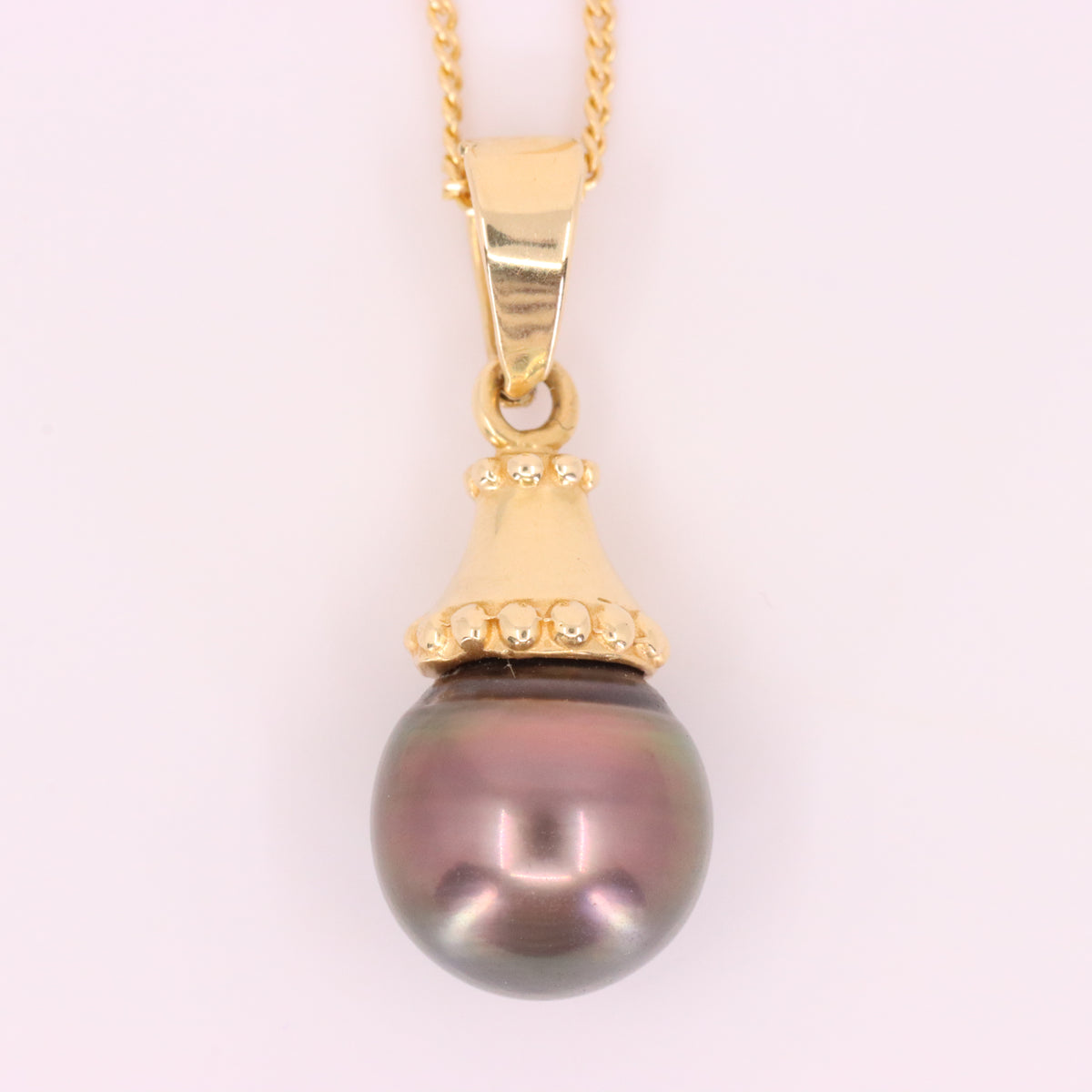 Vintage 14ct Yellow Gold Black Pearl 19 Inch Pendant Chain Necklace Boxed Gift
