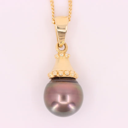 Vintage 14ct Yellow Gold Black Pearl 19 Inch Pendant Chain Necklace Boxed Gift