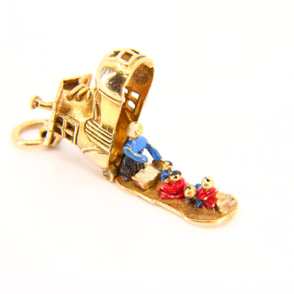 Vintage 9ct Hallmarked Gold George Jensen Shoe House Enamel Charm Pendant