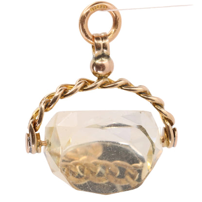 Antique 9ct Hallmarked Yellow Gold Citrine Spinner Pendant Drop Fob Charm Gift