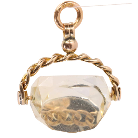 Antique 9ct Hallmarked Yellow Gold Citrine Spinner Pendant Drop Fob Charm Gift