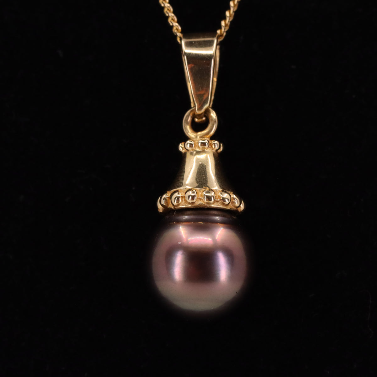 Vintage 14ct Yellow Gold Black Pearl 19 Inch Pendant Chain Necklace Boxed Gift
