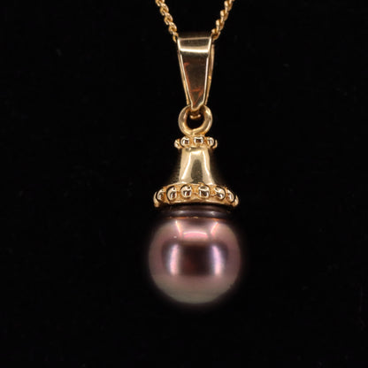 Vintage 14ct Yellow Gold Black Pearl 19 Inch Pendant Chain Necklace Boxed Gift