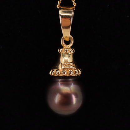 Vintage 14ct Yellow Gold Black Pearl 19 Inch Pendant Chain Necklace Boxed Gift