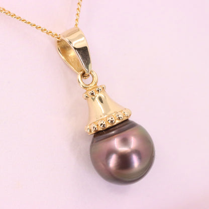 Vintage 14ct Yellow Gold Black Pearl 19 Inch Pendant Chain Necklace Boxed Gift