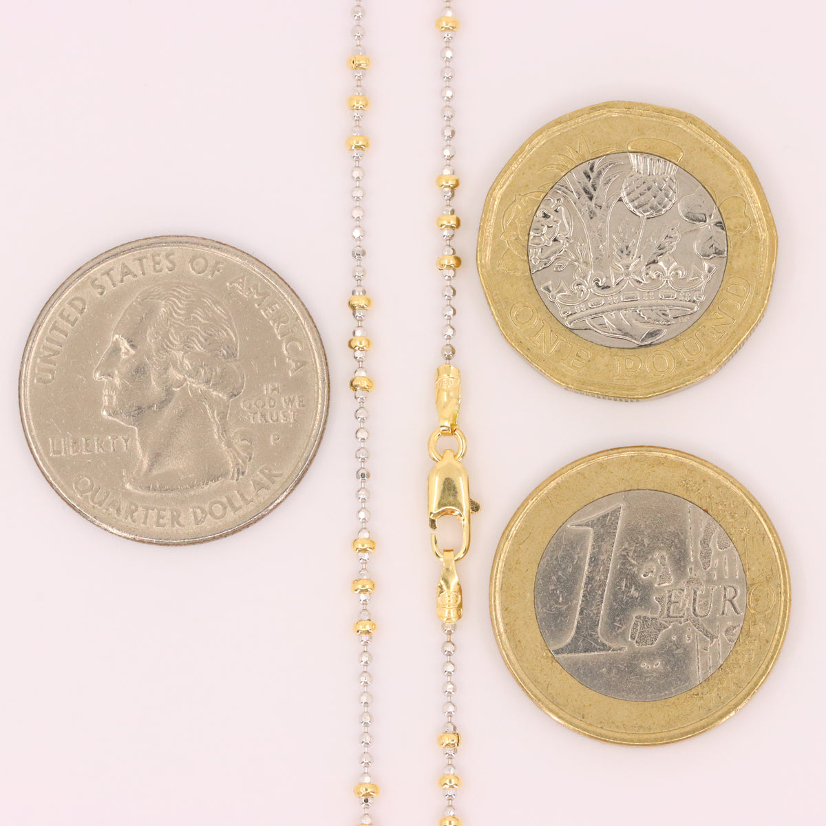 Vintage 18ct Yellow & White Gold Unoerre 16.5 Inch Bead Chain Necklace Boxed Gift