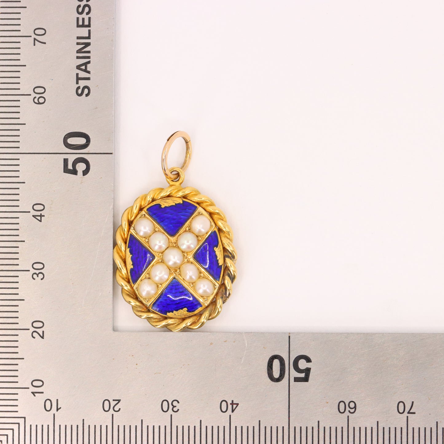 Antique 18ct Yellow Gold Scottish Saltire Pearl Enamel Mourning Locket Pendant