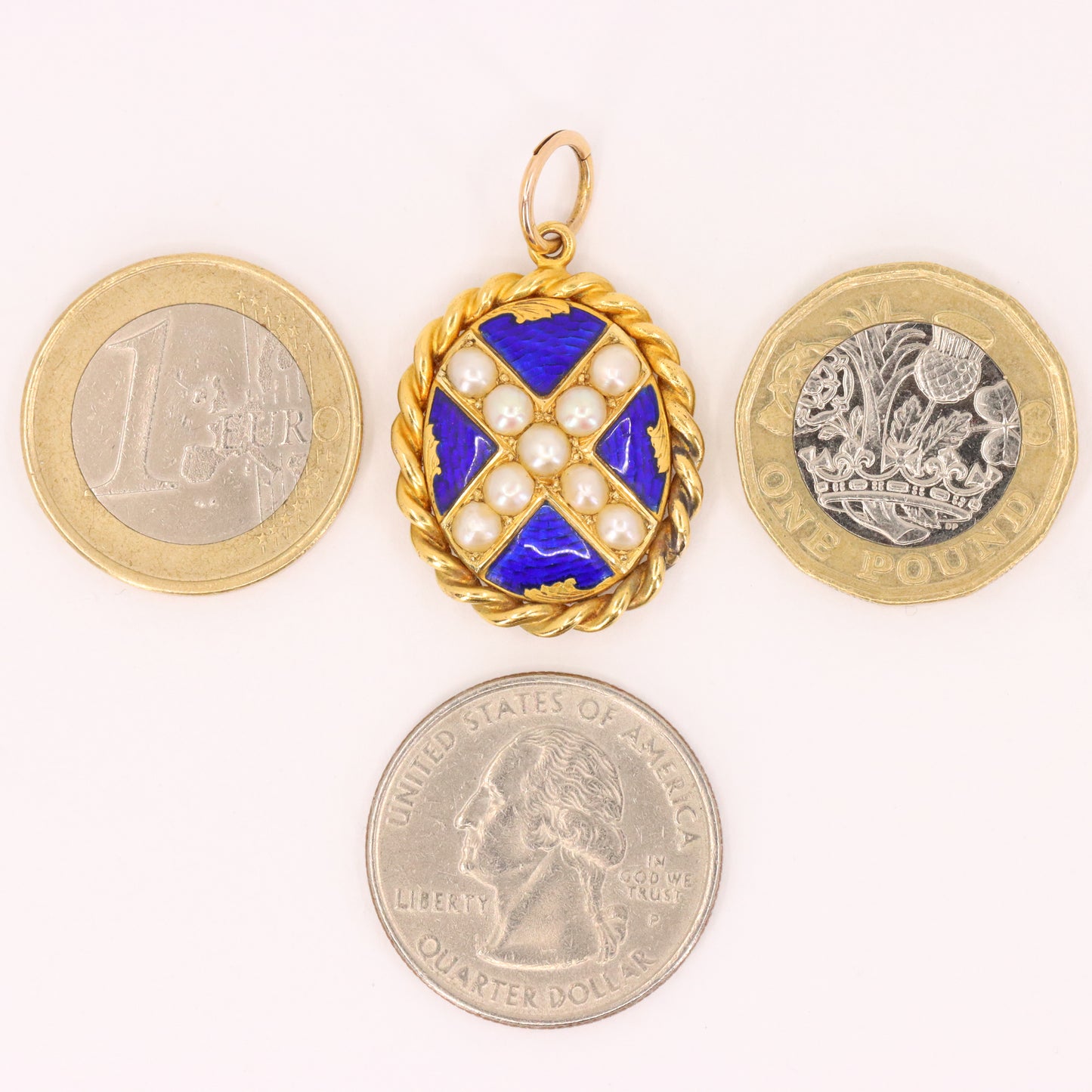 Antique 18ct Yellow Gold Scottish Saltire Pearl Enamel Mourning Locket Pendant