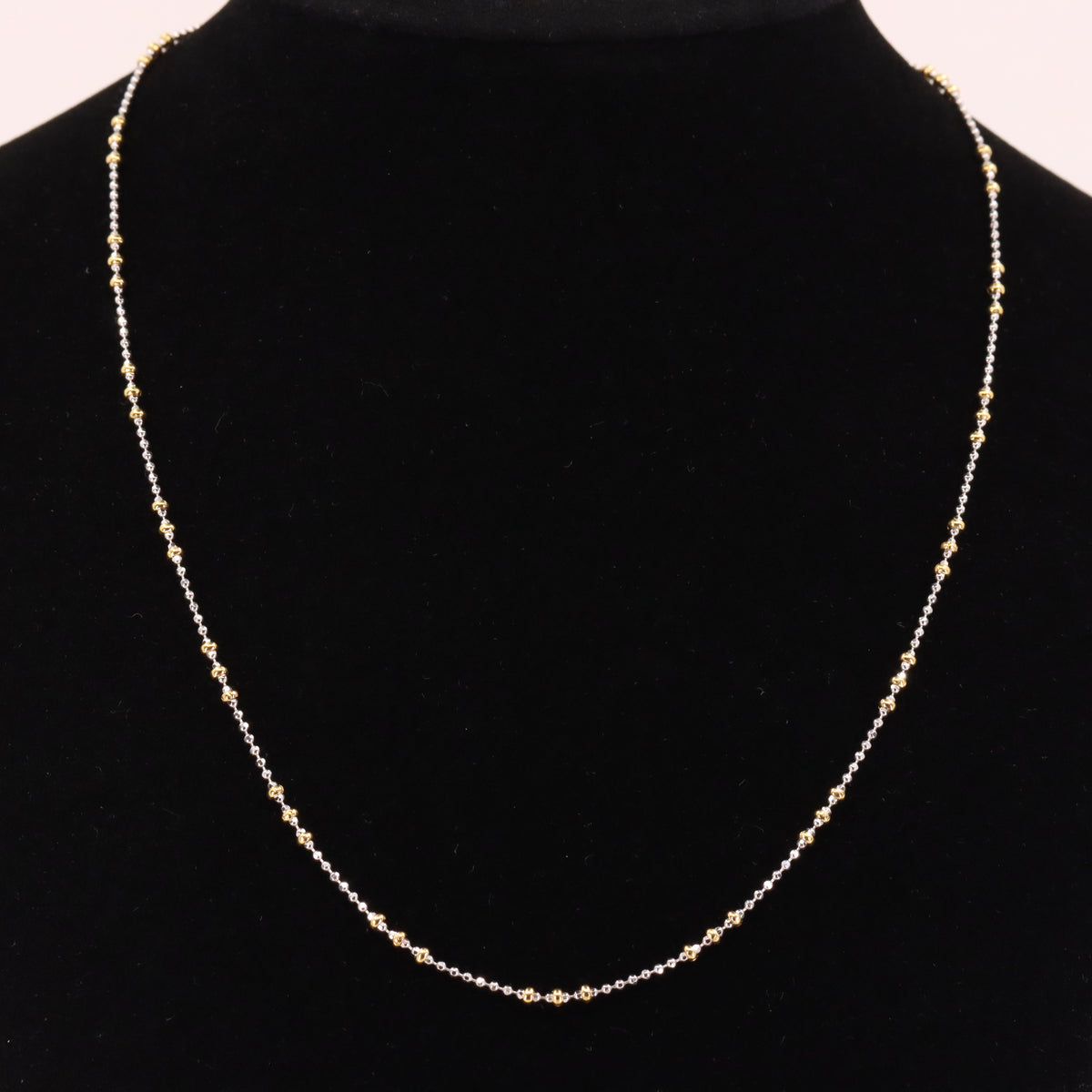 Vintage 18ct Yellow & White Gold Unoerre 16.5 Inch Bead Chain Necklace Boxed Gift