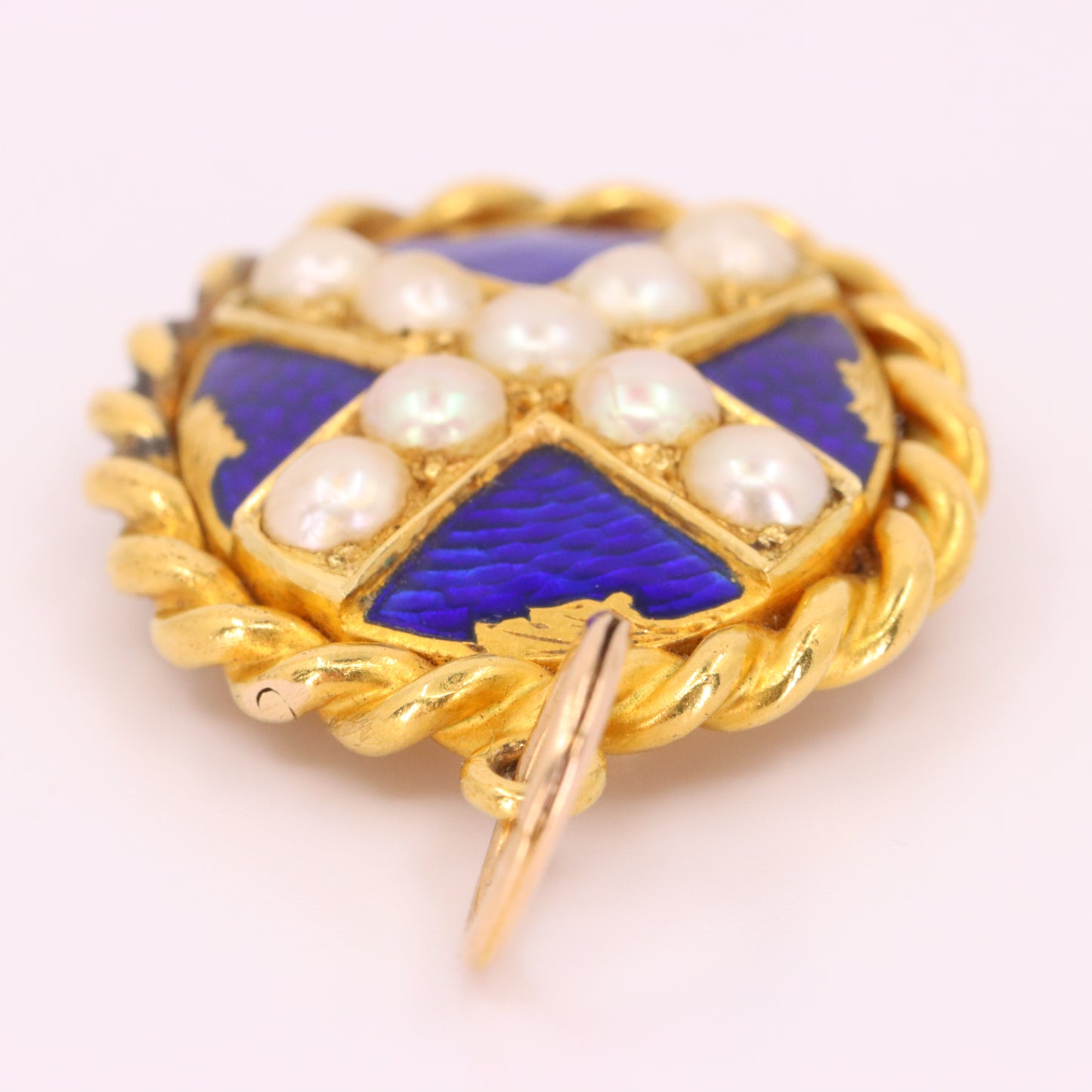 Antique 18ct Yellow Gold Scottish Saltire Pearl Enamel Mourning Locket Pendant
