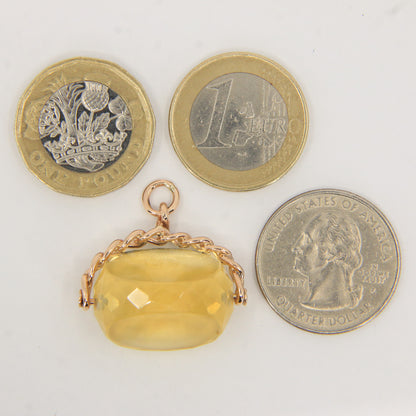 Vintage 9ct Hallmarked Gold Citrine Spinner Pendant Fob Charm Rotating Stone