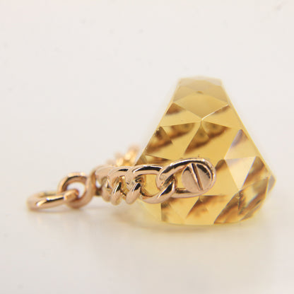 Vintage 9ct Hallmarked Gold Citrine Spinner Pendant Fob Charm Rotating Stone