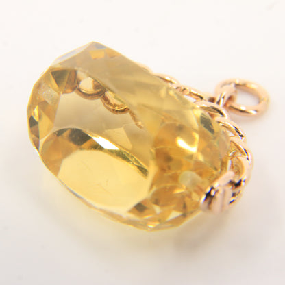 Vintage 9ct Hallmarked Gold Citrine Spinner Pendant Fob Charm Rotating Stone