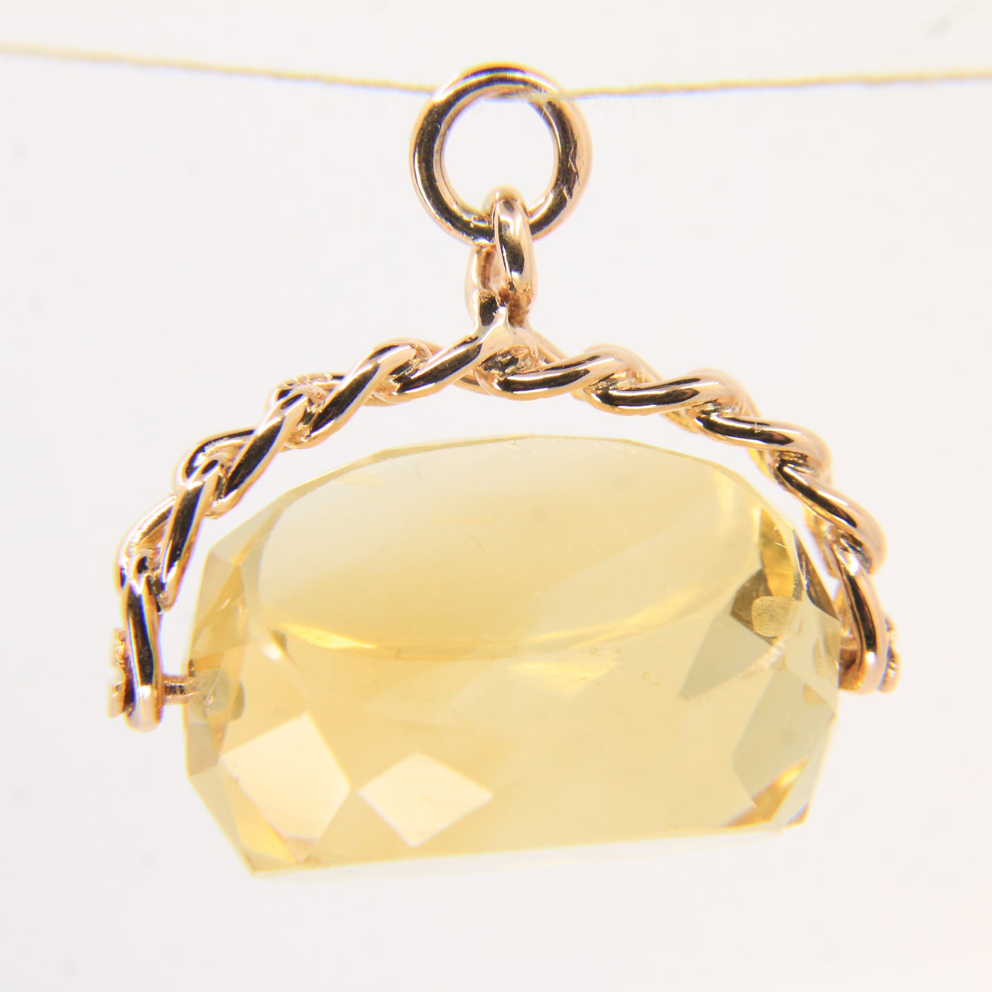 Vintage 9ct Hallmarked Gold Citrine Spinner Pendant Fob Charm Rotating Stone