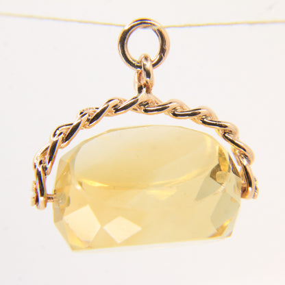 Vintage 9ct Hallmarked Gold Citrine Spinner Pendant Fob Charm Rotating Stone