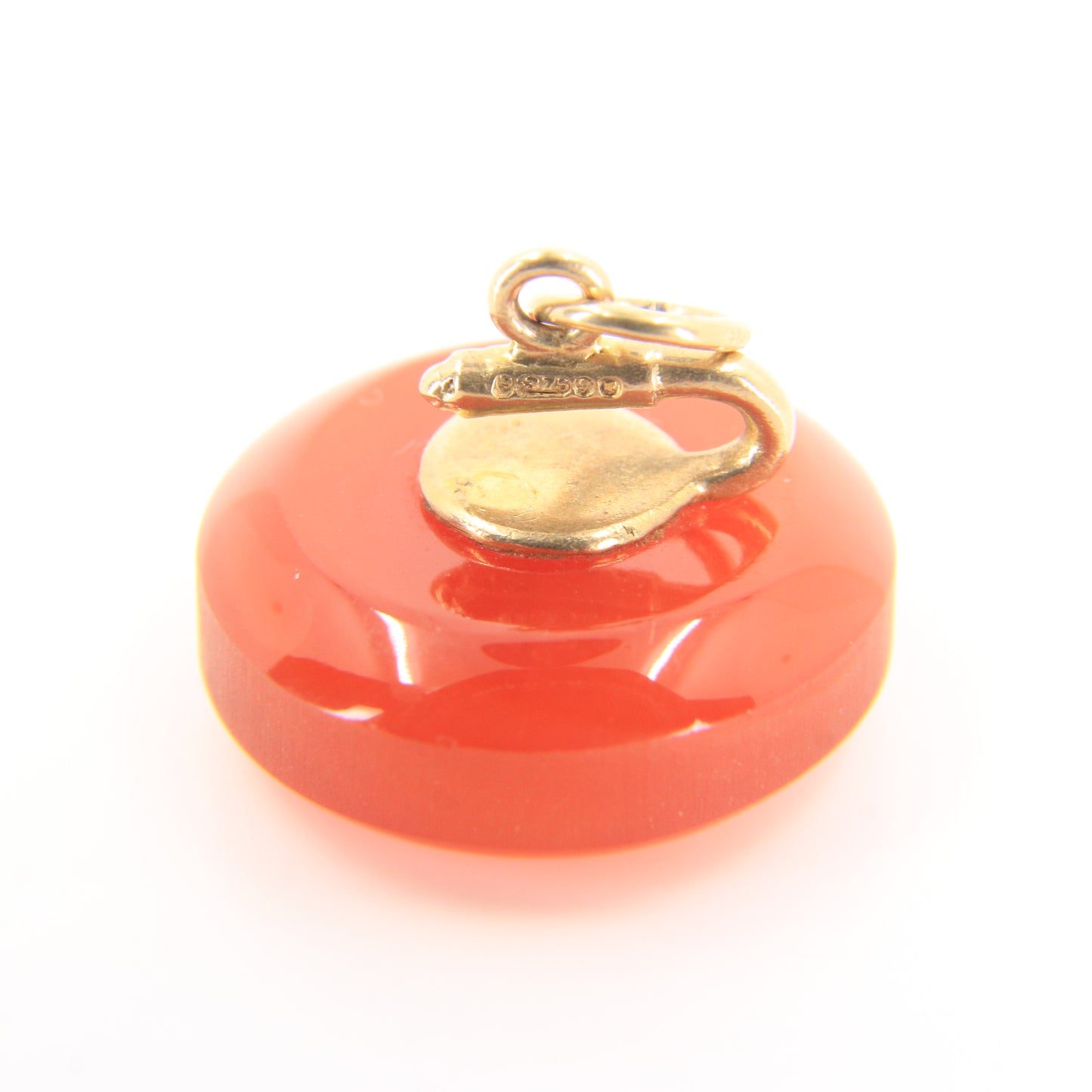 Vintage 9ct Hallmarked Yellow Gold Carnelian Curling Stone Charm Pendant Gift