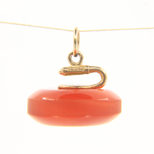 Vintage 9ct Hallmarked Yellow Gold Carnelian Curling Stone Charm Pendant Gift
